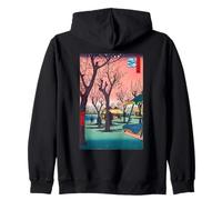 Cherry Blossom Sakura Japanese Woodblock Print - Sunset Art Zip Hoodie