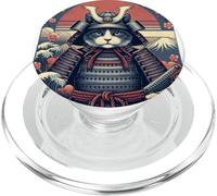 Cherry Blossom Samurai Cat Sunset Samurai Feline PopSockets PopGrip for MagSafe