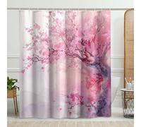 Cherry Blossom Shower Curtain, Peach Floral Tree Spring Bathroom Decor, Romantic Cherry Flower Style Waterproof Fabric Set with Hooks 62x72 Inch