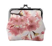 Cherry Blossom Small Coin Purse For Women Girls Pu Leather Change Purse Wallets Key Bags Kiss-Lock Mini Coin Pouch For Women Girls
