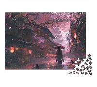 Cherry Blossom Street 100% Recycled Cardboard Samurai Cherry Path 1000 Piece Jigsaws for Adults Unique Classic Educational Games 38x26cm/1000pcs
