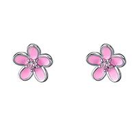 Cherry Blossom Stud Earrings for Women Girls Teens S925 Sterling Silver Cute Sweet Pink Flowers Tiny Cartilage Ear Studs Cubic Zirconia Hypoallergenic Chic CZ Crystal Jewelry Gifts for Daughter Niece