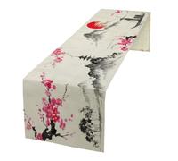 Cherry Blossom Table Runner, Vintage Traditional Asian Japanese Lake Flower Branches Nature Landscape Kitchen Dining Table Runner for Indoor Outdoor Party Holiday Decor, 13x60inch