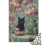 Cherry Blossom Tea Party 1000-Piece Puzzle for Adults, 38x26cm/1000pcs; Easy to Continue on Another Evening; White Card Pieces for Tidy Handling