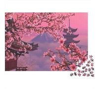 Cherry Blossom Temple 1000 Pieces Jigsaw Puzzles Blossom Mountain Art Sturdy Cardboard for People Who Love Quiet Time Relaxation at Home 52x38cm/1000pcs