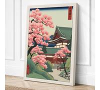 Cherry Blossom Temple Japandi Canvas Wall Art Print 24x16 Inch (61 x 41 cm)