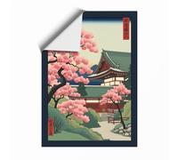 Cherry Blossom Temple Japandi Unframed Wall Art Print A3 (42×29.7cm), Wall Decor for Living Room, Bedroom, Office & Home, Art Gift