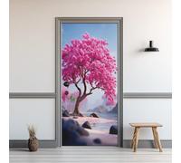 Cherry Blossom Tree 3D Door Sticker Spring Landscape Door Murals Stickers 80 x 200 cm Japanese Style Self Adhesive Door Wallpaper PVC Removable for Living Room Bedroom Bathroom