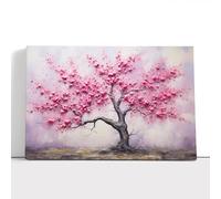 Cherry Blossom Tree Action | Canvas Wall Art Print | Framed Ready to Hang Picture | Modern Art for Living Room Bedroom Kitchen Home | 24x16 Inch