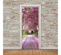 Cherry Blossom Tree Avenue 3D Door Sticker Mural - Peel and Stick, Removable, Waterproof Door Wallpaper - Self-Adhesive Door Stickers for Home & Office Decor (31.5" X 78.7")