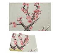 Cherry Blossom Tree Branch Linen Placemats Set of 2 Anti Slip Dining Place Mats Washable Table Mats Heat Resistant Table Mats Place Mats for Dining Table Decor