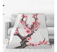 Cherry Blossom Tree Branch Throw Blanket for Couch Lightweight Soft Flannel Blankets Luxury Warm Fleece Bed Blanket for All Seasons Plush Throw Gift for Women Men 50"x40"