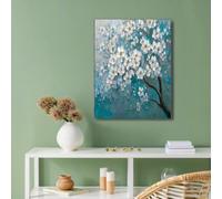 Cherry Blossom Tree Canvas Wall Art for Living Room White Green Impressionism Pictures Prints Modern Bedroom Decor Aesthetic Abstract Wall Decorations for Dining Room 24"x35" Unframed