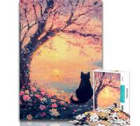Cherry Blossom Tree Cat Jigsaw Puzzles for Adults 1000,for Educational Game Challenge Toy for Is Ideal As A Gift for The Whole Family 50x75cm