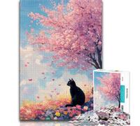 Cherry Blossom Tree Cat Jigsaw Puzzles for Adults 1000 Piece,Help The Brain Exercise Addictive Toys to Cultivate Patience Suitable for Couples 50x75cm