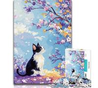 Cherry Blossom Tree Cat Jigsaws Puzzles 1000 Pieces for Adults Gifts,Family Game Stress Reliever Difficult Challenge Great Gifts And Toys (75x50cm)