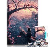 Cherry Blossom Tree Cat Puzzles 1000 Pieces for Adults,Challenging To Complete But Fun And Humorous Educational Game for Birthday (38x26cm)