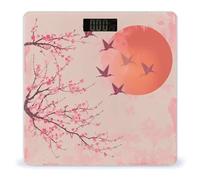 Cherry Blossom Tree Flying Cranes Japanese Digital Bathroom Weighing Scales for Body Weight LCD Display