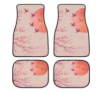 Cherry Blossom Tree Flying Cranes Japanese Fashion Car Floor Mats Set of 4 Waterproof Non-Slip Carpet Accessories