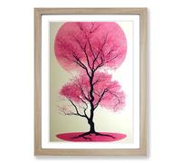 Cherry Blossom Tree Geo Framed Print | A2 Oak Framed Wall Art | Ready to Hang | Modern Floral Picture | Living Room Bedroom Lounge Office