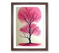 Cherry Blossom Tree Geo Framed Print | A2 Walnut Framed Wall Art | Ready to Hang | Modern Floral Picture | Living Room Bedroom Lounge Office