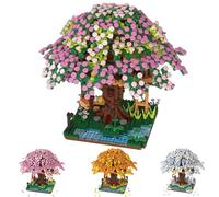 Cherry Blossom Tree House Adult Artificial Flower Mini Block Set, Spring/Summer/Fall/Winter Seasons Beauty Plant Series, Bouquet Tree House Block Set, Suitable for Gift/Home Decoration (Summer)