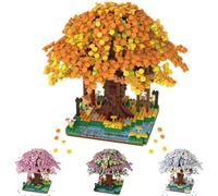 Cherry Blossom Tree House Adult Artificial Flower Mini Block Set, Spring/Summer/Fall/Winter Seasons Beauty Plant Series, Bouquet Tree House Block Set, Suitable for Gift/Home Decoration (Fall)