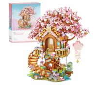 Cherry Blossom Tree House Building Block Set, 1149 PCS Artificial Sakura Flowers Mini Brick House Building Kit, MOC Modular Construction Toy Gift for Adult
