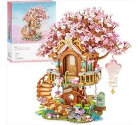 Cherry Blossom Tree House Building Block Set for Home Decoration, 1149 PCS Artificial Sakura Flowers Mini Brick House Building Kit, MOC Modular Construction Toy Gift for Adult and Women