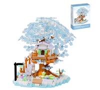 Cherry Blossom Tree House Micro Building Blocks Set, 690PCS Cherry Blossom Tree House Building Blocks Set, Plants Flowers Treehouse Architecture Micro Mini block Gift (Blue)