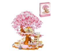 Cherry Blossom Tree House Micro Building Blocks Set, 690PCS Cherry Blossom Tree House Building Blocks Set, Plants Flowers Treehouse Architecture Micro Mini block Gift (Pink)