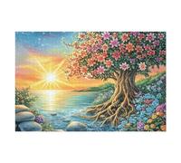 Cherry Blossom Tree Lake Sunrise Forest Wild 1000 Piece Adult Jigsaw Puzzle Engaging Fun Stimulating Perfect Pastime for Adults 1000 PCS（75x50cm）