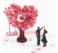 Cherry Blossom Tree Loving-Heart Shaped Wedding Card, PopUp Valentines Day Card, 3D Anniversary Card, Romantic Couple Greeting Card with Envelope and Blank Note, Birthday Card for Loved One