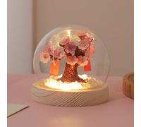Cherry Blossom Tree Night Light with Glass Cover Wooden Base, Battery Operated Night Light, Cute Cordless lamp for House Decor Unique Gift