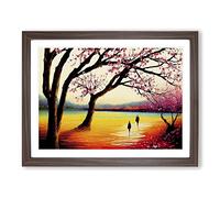 Cherry Blossom Tree Park Vol.5 Framed Print | A4 Walnut Framed Wall Art | Ready to Hang | Modern Floral Picture | Living Room Bedroom Lounge Office