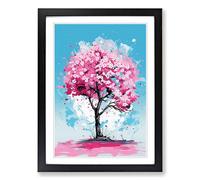 Cherry Blossom Tree Pop Framed Print | A2 Black Framed Wall Art | Ready to Hang | Modern Floral Picture | Living Room Bedroom Lounge Office