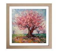 Cherry Blossom Tree Post-Impressionism Framed Print | 18x18 Inch Oak Framed Wall Art | Ready to Hang | Impressionist Floral Picture | Living Room Bedroom Lounge Office