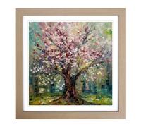 Cherry Blossom Tree Post-Impressionism No.1 Framed Print | 18x18 Inch Oak Framed Wall Art | Ready to Hang | Impressionist Floral Picture | Living Room Bedroom Lounge Office