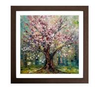 Cherry Blossom Tree Post-Impressionism No.1 Framed Print | 18x18 Inch Walnut Framed Wall Art | Ready to Hang | Impressionist Floral Picture | Living Room Bedroom Lounge Office