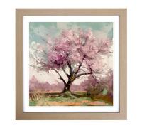 Cherry Blossom Tree Post-Impressionism No.2 Framed Print | 18x18 Inch Oak Framed Wall Art | Ready to Hang | Impressionist Floral Picture | Living Room Bedroom Lounge Office