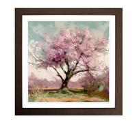 Cherry Blossom Tree Post-Impressionism No.2 Framed Print | 18x18 Inch Walnut Framed Wall Art | Ready to Hang | Impressionist Floral Picture | Living Room Bedroom Lounge Office
