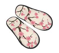 Cherry Blossom Tree Slippers for Women Men Vintage Flower Non-Slip House Slippers Indoor Comfy Fuzzy Footwear Memory Foam Bedroom Travel Shoes M