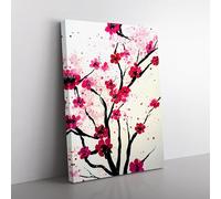 Cherry Blossom Tree Splatter Vol.4 Canvas Wall Art Print Ready to Hang, Framed Picture for Living Room Bedroom Home Office Décor, 76x50 cm (30x20 Inch)