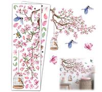 Cherry Blossom Tree Wall Art Stickers, Floral Room Decor for Bedroom & Living Room, Aesthetic Pink Flower Wall Decoration, 2PCS 30x90cm Paper Material