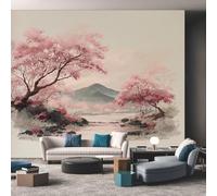 Cherry Blossom Tree Wallpaper, Japanese Mountain Wallpaper for Living Room, Bedroom, Non-Woven Decor Wall Paper, Photo Mural Dining Room, Hallway, Lounge, 200 X 140 cm BVHYU99