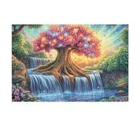 Cherry Blossom Tree Waterfall Forest Wild Nature 1000 Piece Jigsaw Puzzle for Adults Happy Time Jigsaw Living Room Decor Highlight Brainteaser Perfect Holiday Present Relaxation Tool 1000 PCS
