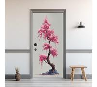 Cherry Blossom Trees 3D Door Sticker Japanese Zen Door Murals Stickers 80 x 200 cm Rocks Self Adhesive Door Wallpaper PVC Removable for Living Room Bedroom Bathroom