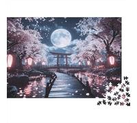 Cherry Blossom Trees Jigsaw Puzzles Puzzles for Adults Kids. 1000 Pieces Moonlit Night Impossible Challenge Toy Home Decoration for Adults& Kids Age 14 Years Up 1000pcs (75x50cm)