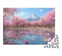 Cherry Blossom Trees Wooden Jigsaw Puzzles 1000 Pieces for Adults Fun Toy Intellectual Game Home Decoration Stress Relief Education Game Premium & Durable 52x38cm/1000pcs