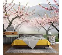 Cherry Blossom Wall Mural Wallpaper, Non-Woven Wall Mural, Hd Printed Spring Orchard Landscape Wallpaper, 3D Panoramic Custom Wall Decor for Living Room Bedroom 150Cm(W) X 106Cm(H)